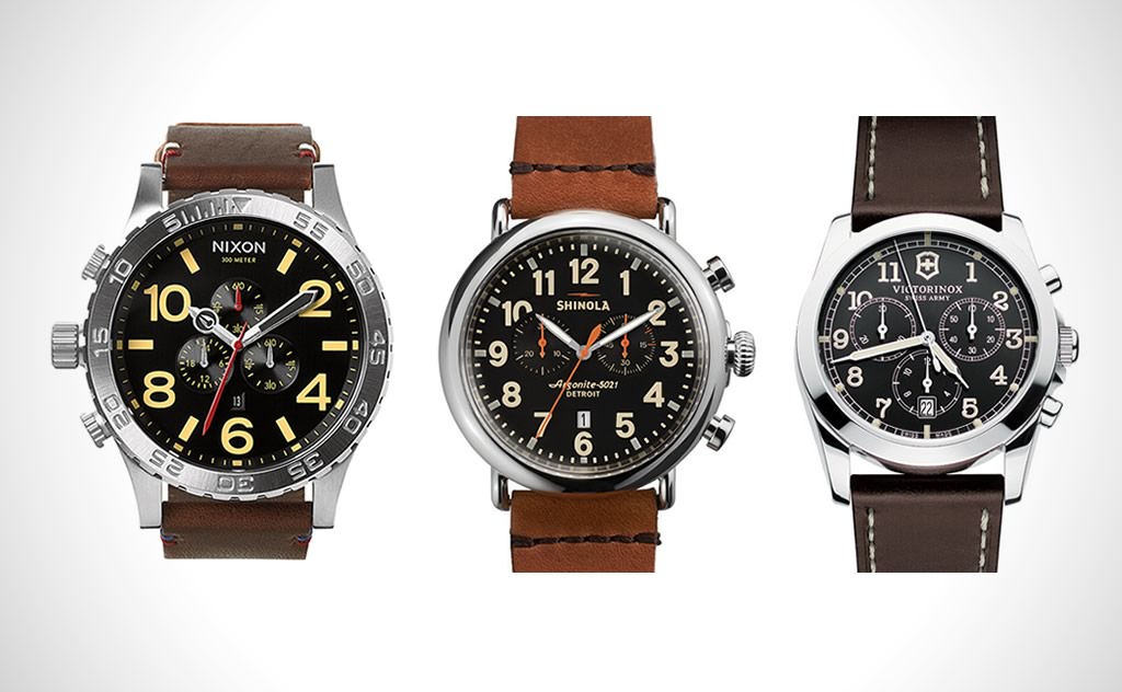 Essential Five Leather Chronograph Watches