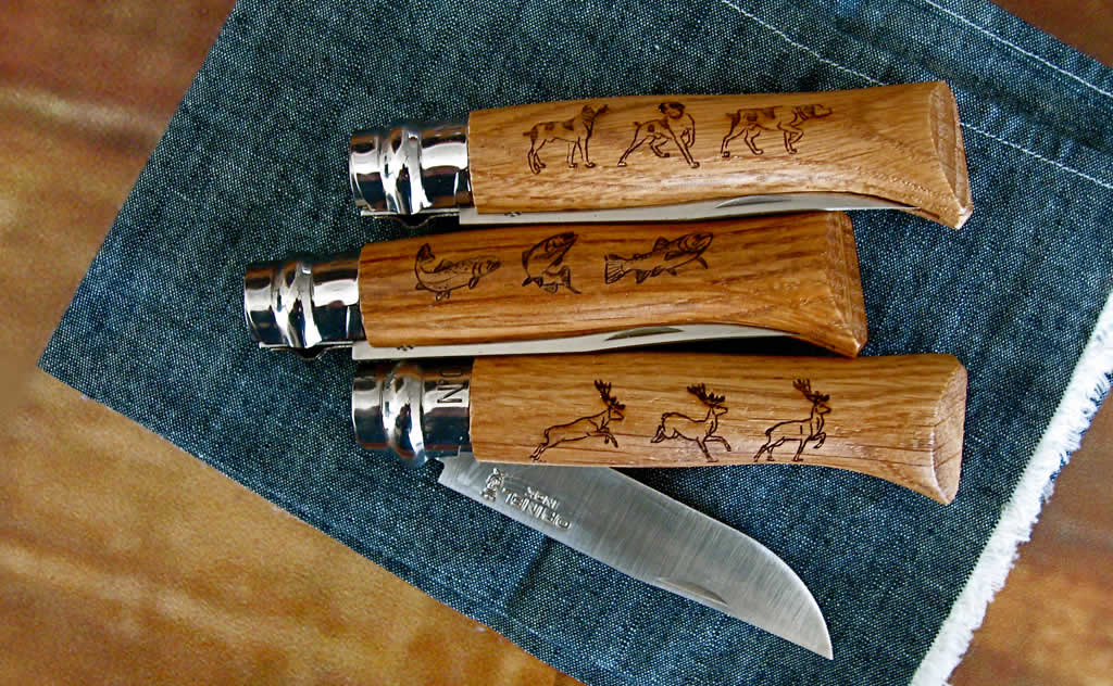 Opinel Etched Oak Knife