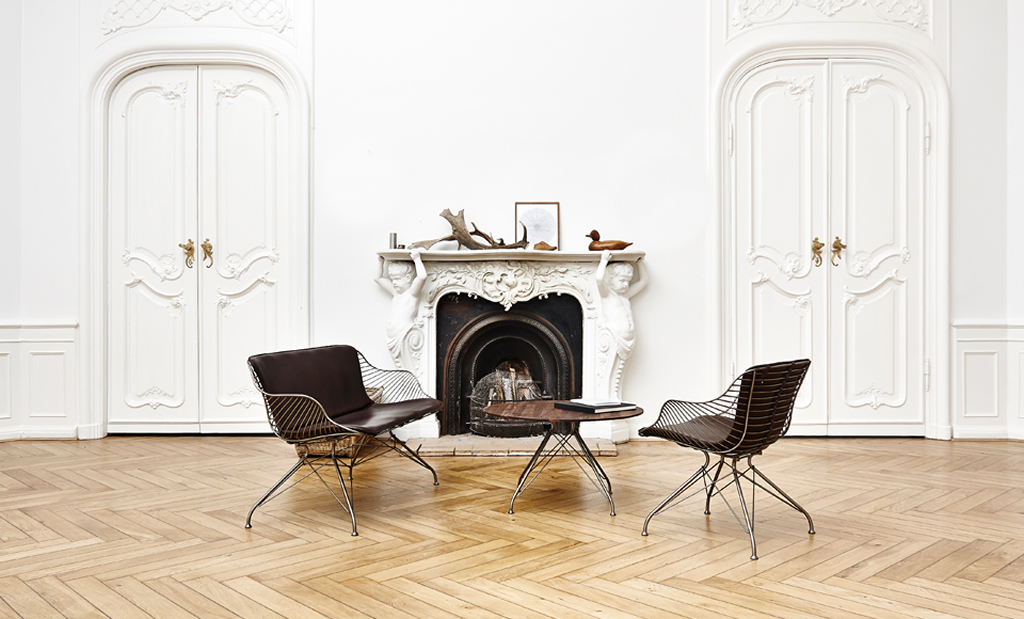 Overgaard & Dyrman Wire Furniture Collection Love Chair, Lounge Chair and Coffee Table