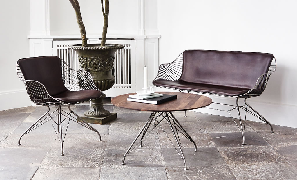 Overgaard & Dyrman Wire Furniture Collection Love Chair, Lounge Chair and Coffee Table